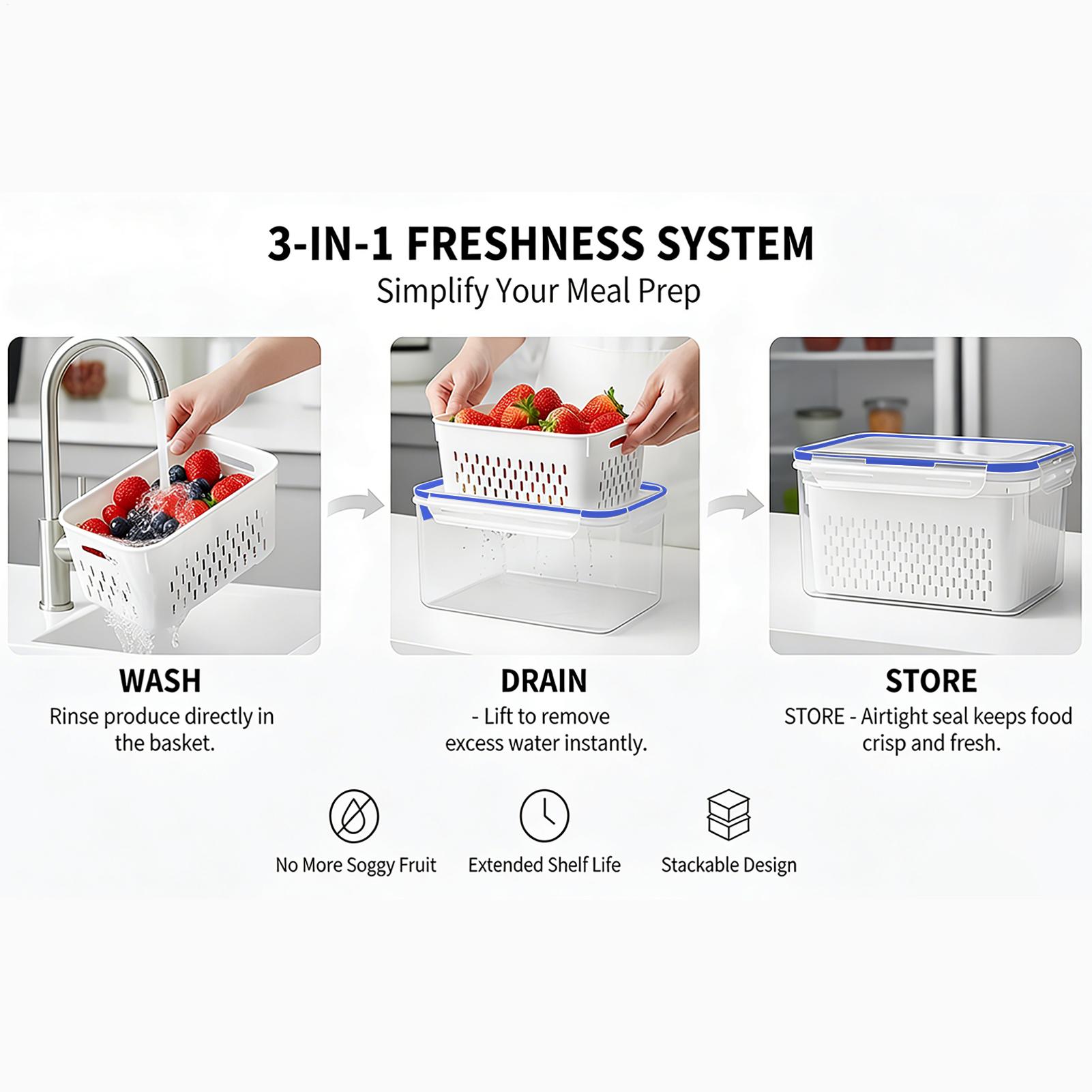 Food Storage With Colander - حاوية تخزين طعام 4 في 1،
