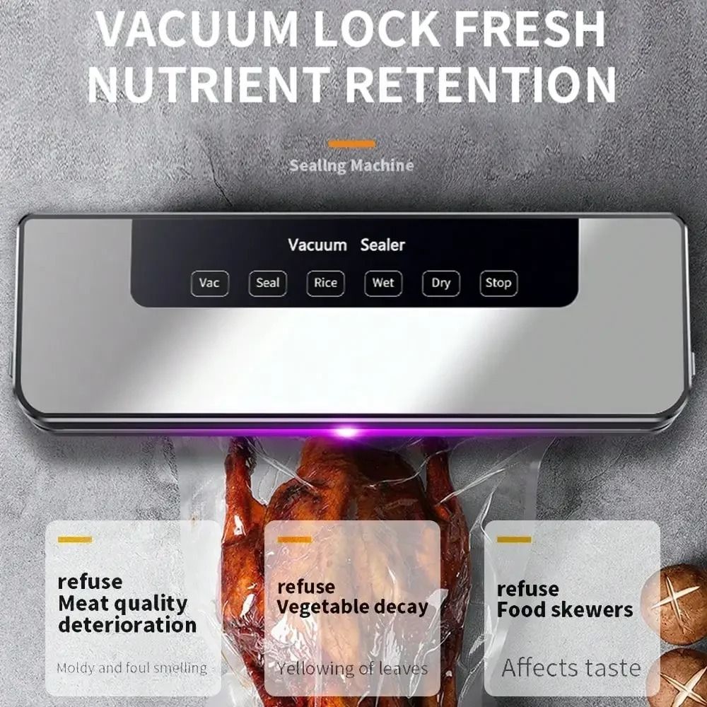 Food Storage Vacuum Seal - جهاز تفريغ الهواء الكهربائي بزر لمس،