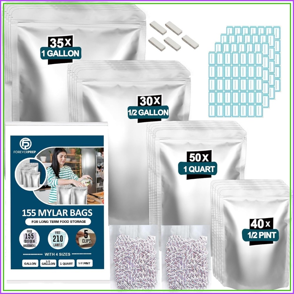 Food Storage Labels - 155 كيس مايلر مع 155 ممتص