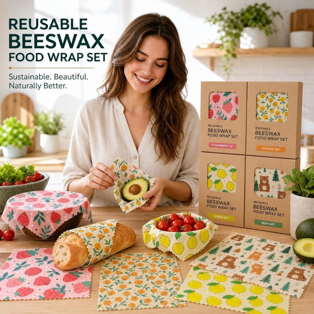 Beeswax Food Wrap - 9 قطع من أغطية الطعام المصنوعة