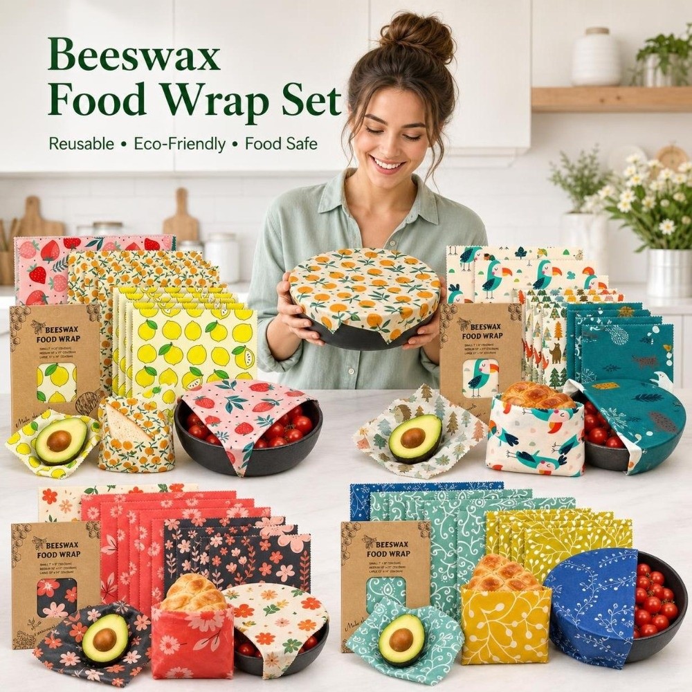 Beeswax Food Wrap - 9 قطع من أغطية الطعام المصنوعة