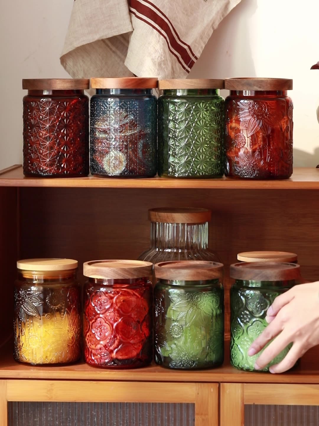 Food Storage Jar Glass - برطمان تخزين زجاجي بغطاء خشبي ،