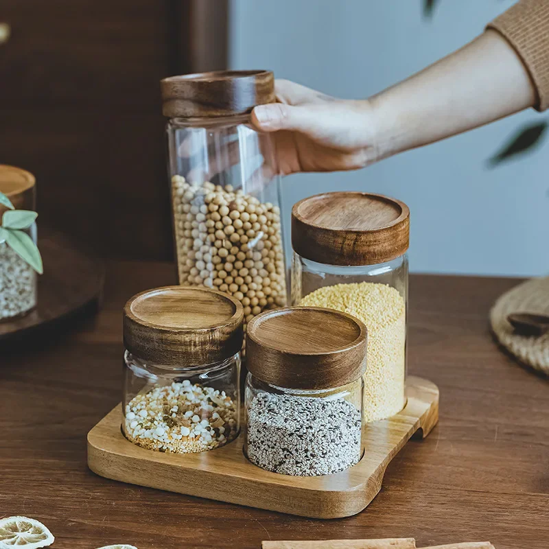 وعاء زجاجي بغطاء خشبي ، علبة م - مراجعة Food Storage Jar Glass وسعره