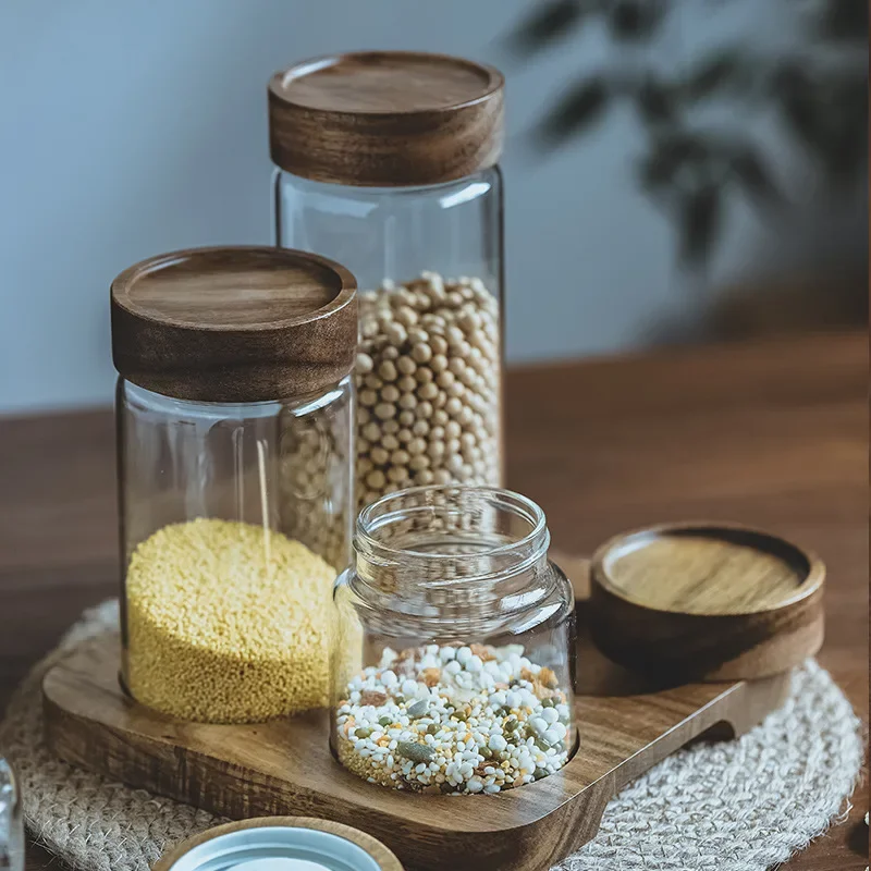 وعاء زجاجي بغطاء خشبي ، علبة م - مراجعة Food Storage Jar Glass وسعره